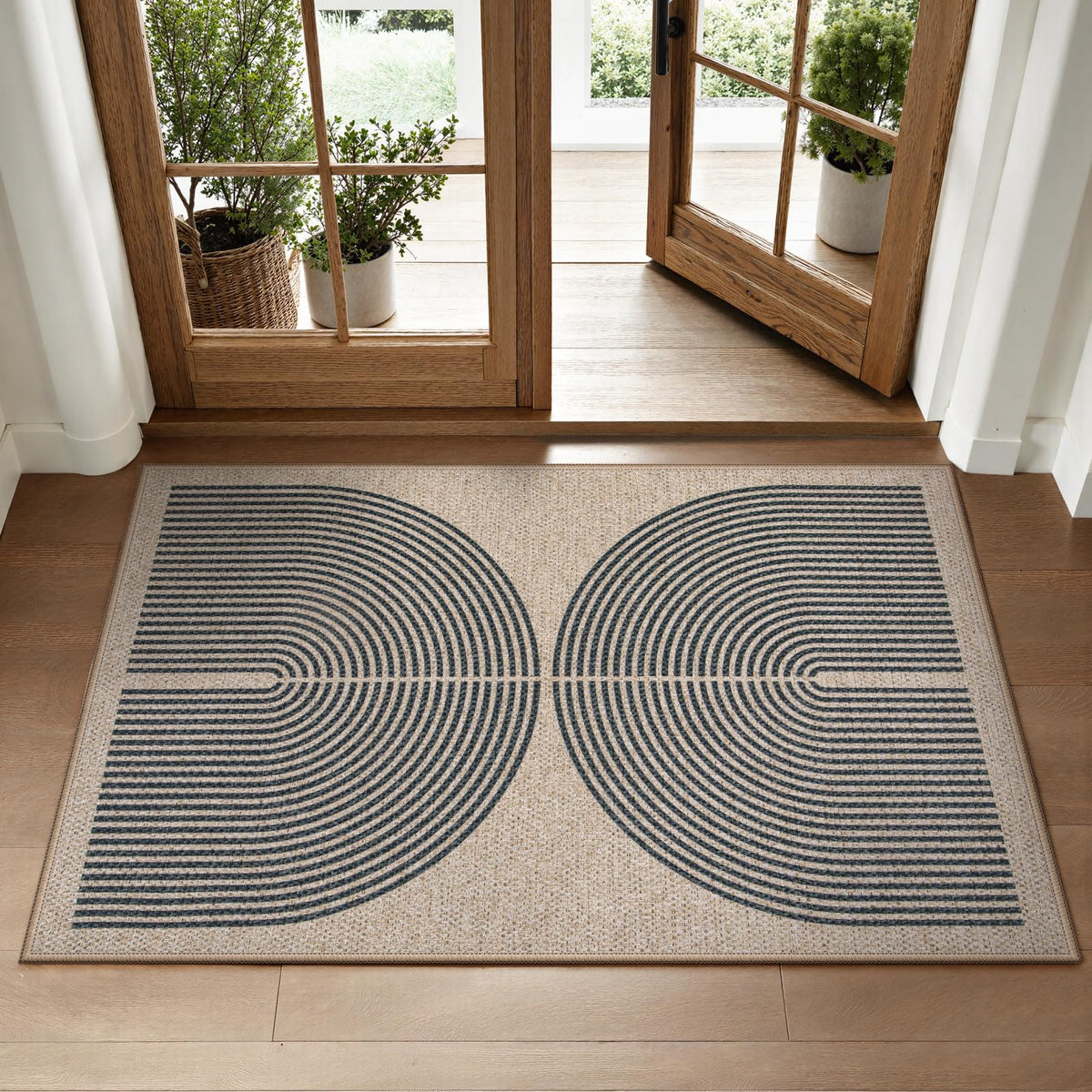 Lahome Modern Rainbow Easy Jute Carpet, Washable 5x7 Area Rugs for Living Room Patio Black Farmhouse Indoor Outdoor Rugs, Contemporary Natural Non Slip Floor Carpet for Office RV Backyard
