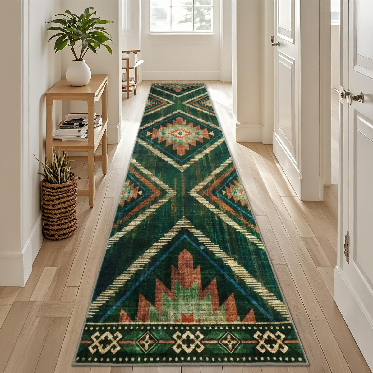 Boho Washable Rugs 5x7ft Non Slip, Low Pile Area Rug for Living Room, Brown Moroccan Bedroom Carpets, Non Shedding Soft Floor Carpet for Dining Room Bathroom Nursery Kitchen Office