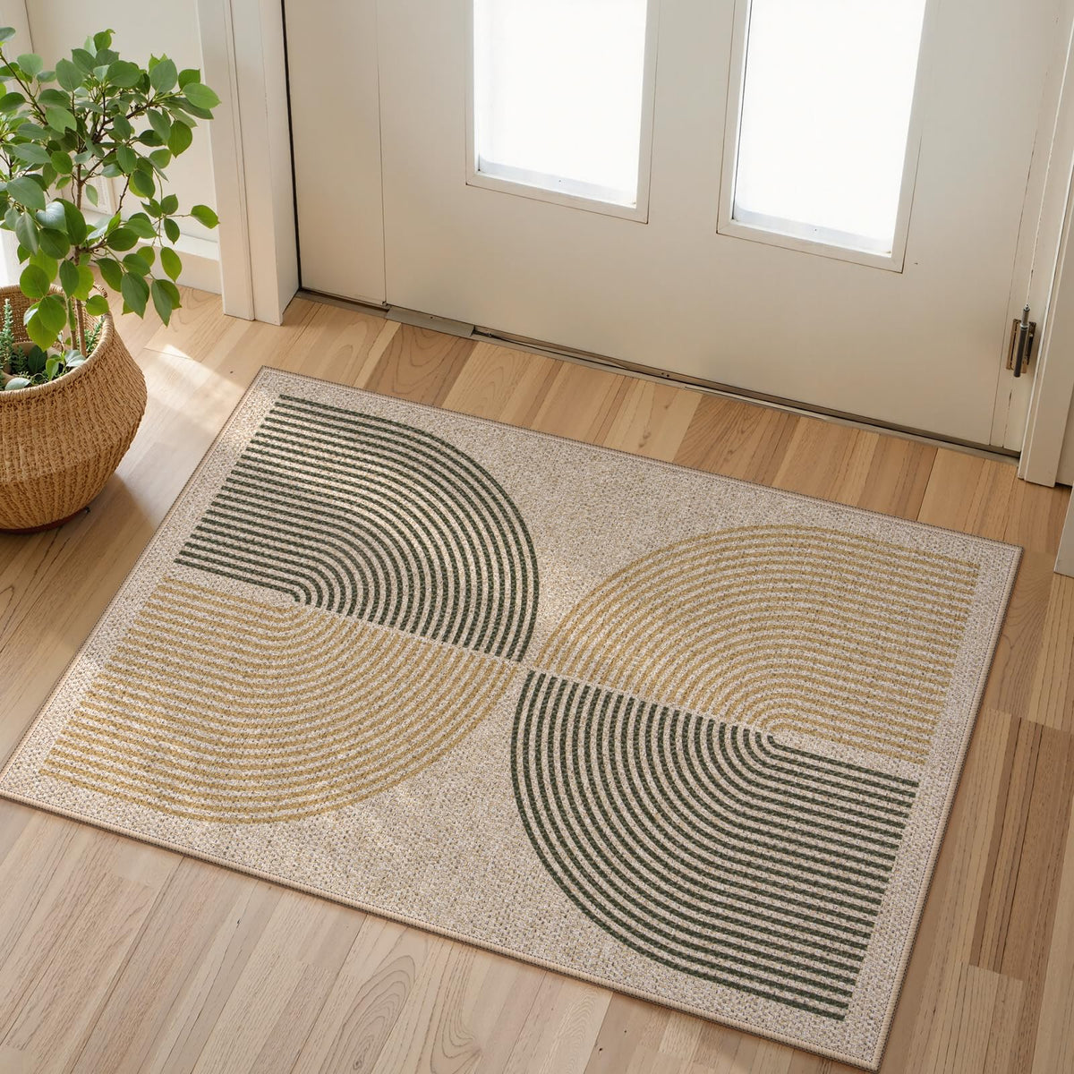 Lahome Modern Rainbow Easy Jute Carpet, Washable 5x7 Area Rugs for Living Room Patio Black Farmhouse Indoor Outdoor Rugs, Contemporary Natural Non Slip Floor Carpet for Office RV Backyard