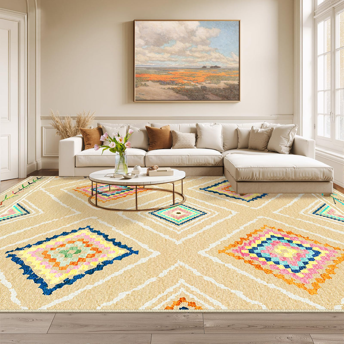 BESTSWEETIE 5'x7' Washable Area Rug for Living Room Bedroom Yellowbrown