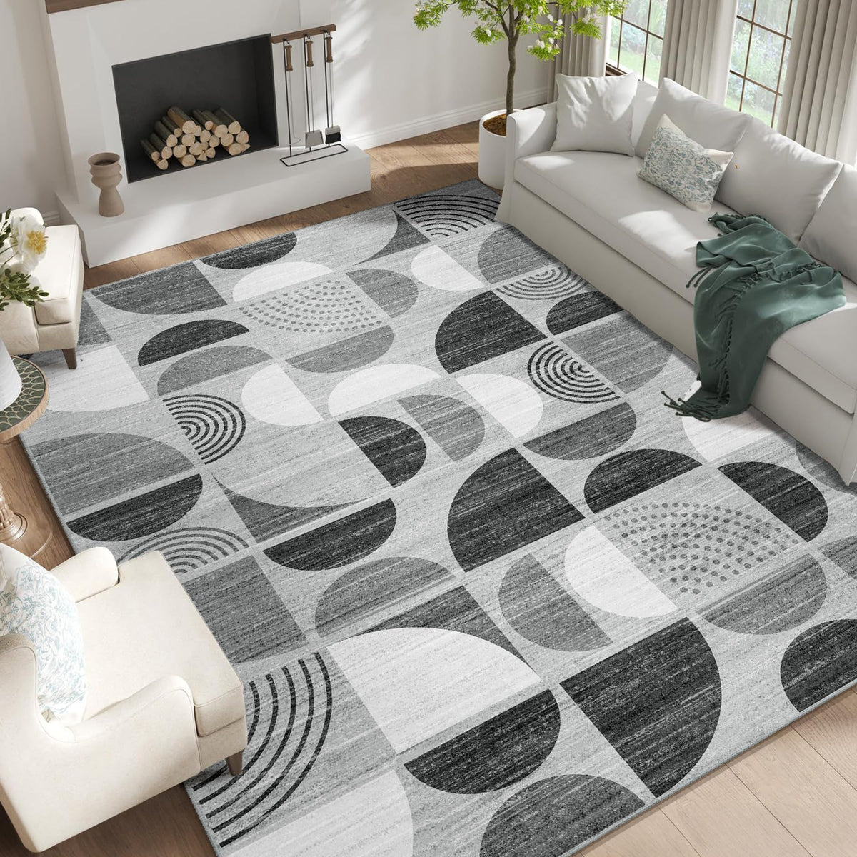 MUJOO 5x7 Area Rugs Washable,Boho Rugs Non Slip Modern Abstract Large