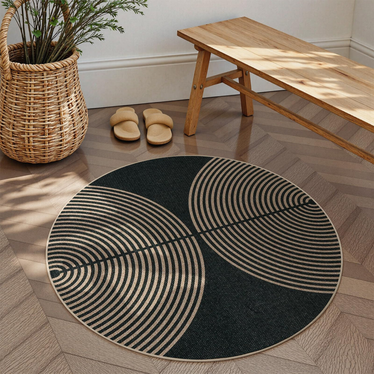 Lahome Modern Rainbow Easy Jute Carpet, Washable 5x7 Area Rugs for Living Room Patio Black Farmhouse Indoor Outdoor Rugs, Contemporary Natural Non Slip Floor Carpet for Office RV Backyard