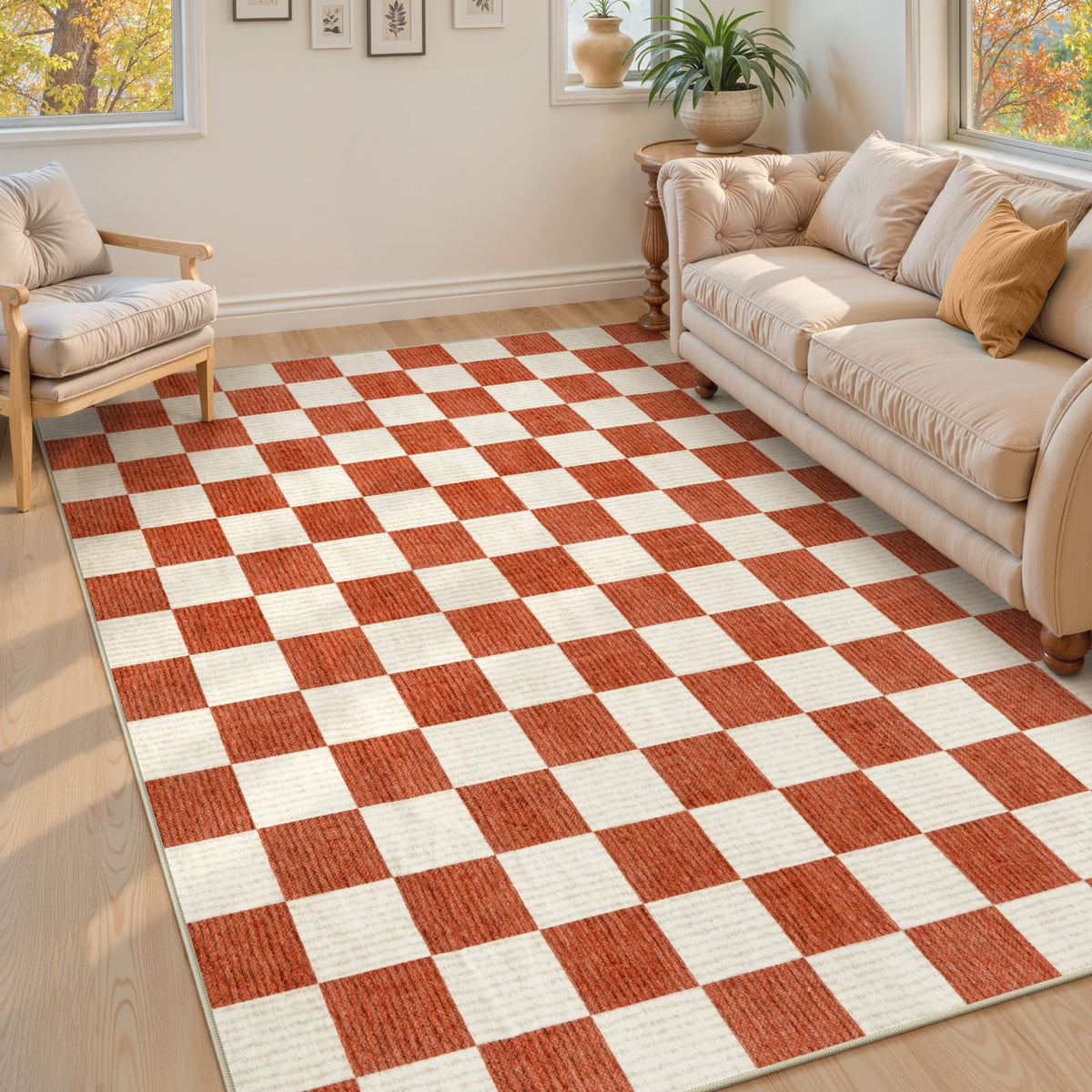LIVEBOX 8x10 Area Rugs for Living Room, Checkered Non-Slip Washable Rugs, Farmhouse Neutral Classic Geometric Large Boys Area Rug for Bedroom, Carpet for Living Dining Room Office(Sage Green,8'x10')