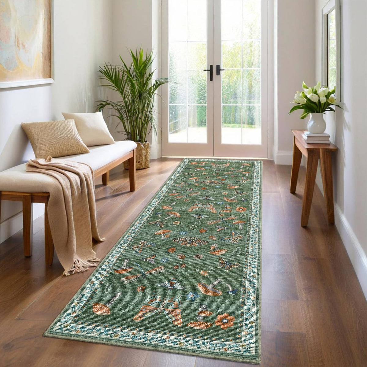 ROYHOME Mushroom Insect Washable Rug 5x7 for Bedroom Living Room Brown