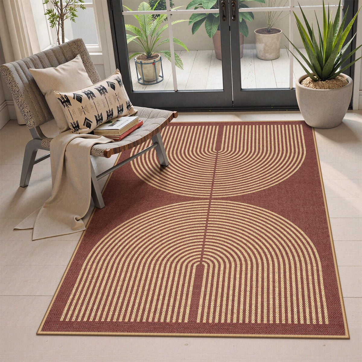 Lahome Modern Rainbow Easy Jute Carpet, Washable 5x7 Area Rugs for Living Room Patio Black Farmhouse Indoor Outdoor Rugs, Contemporary Natural Non Slip Floor Carpet for Office RV Backyard