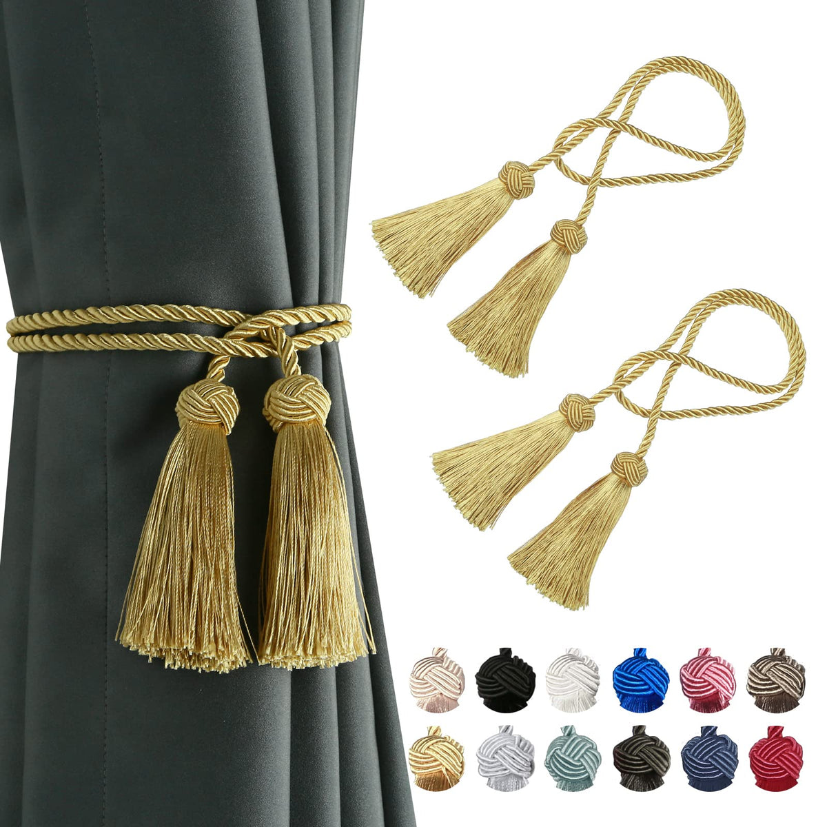 BEL AVENIR 2 Pack Handmade Rope Tassel Curtain Tiebacks