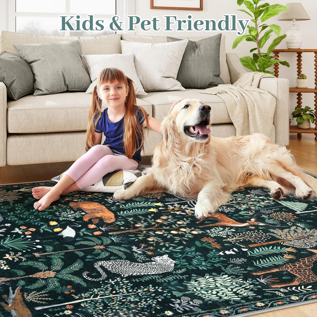 OJIA Jungle Print 5x7 Area Rugs for Living Room Green Soft Washable Rugs