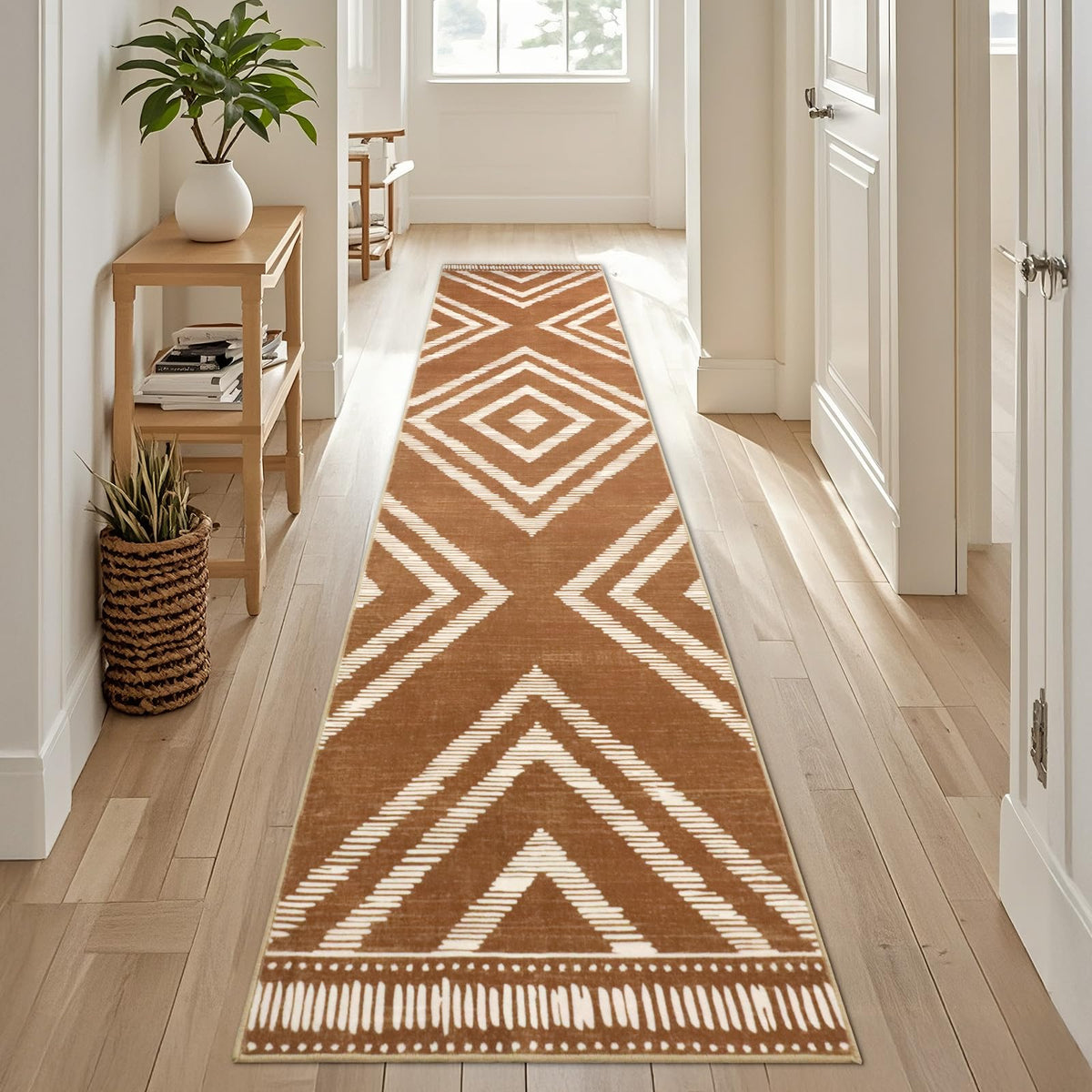 Boho Washable Rugs 5x7ft Non Slip, Low Pile Area Rug for Living Room, Brown Moroccan Bedroom Carpets, Non Shedding Soft Floor Carpet for Dining Room Bathroom Nursery Kitchen Office