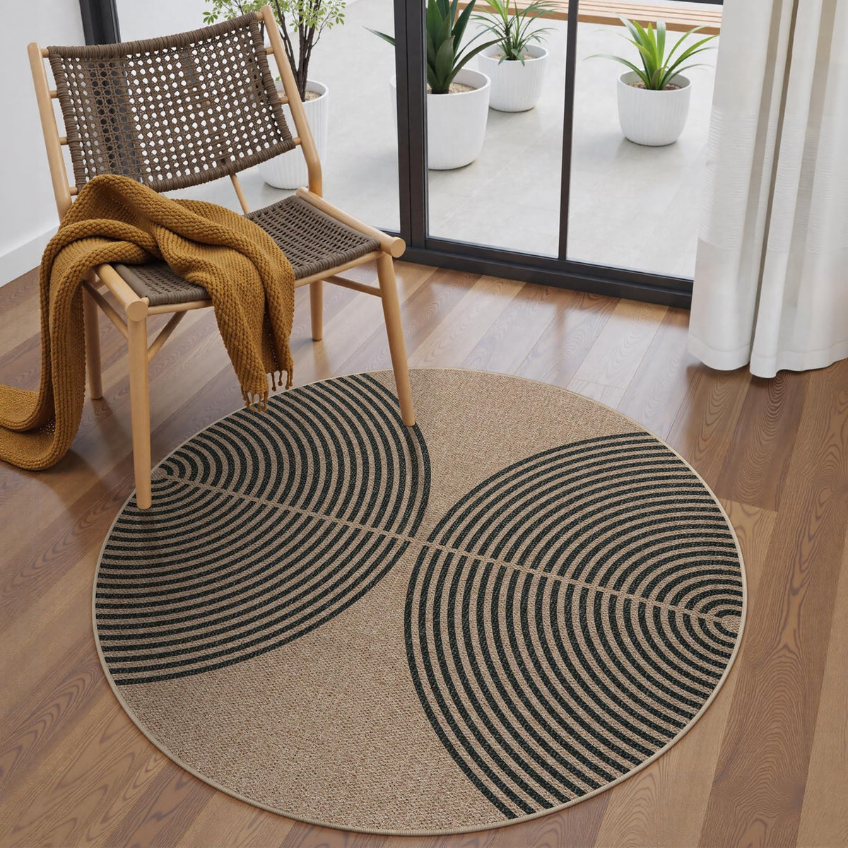 Lahome Modern Rainbow Easy Jute Carpet, Washable 5x7 Area Rugs for Living Room Patio Black Farmhouse Indoor Outdoor Rugs, Contemporary Natural Non Slip Floor Carpet for Office RV Backyard