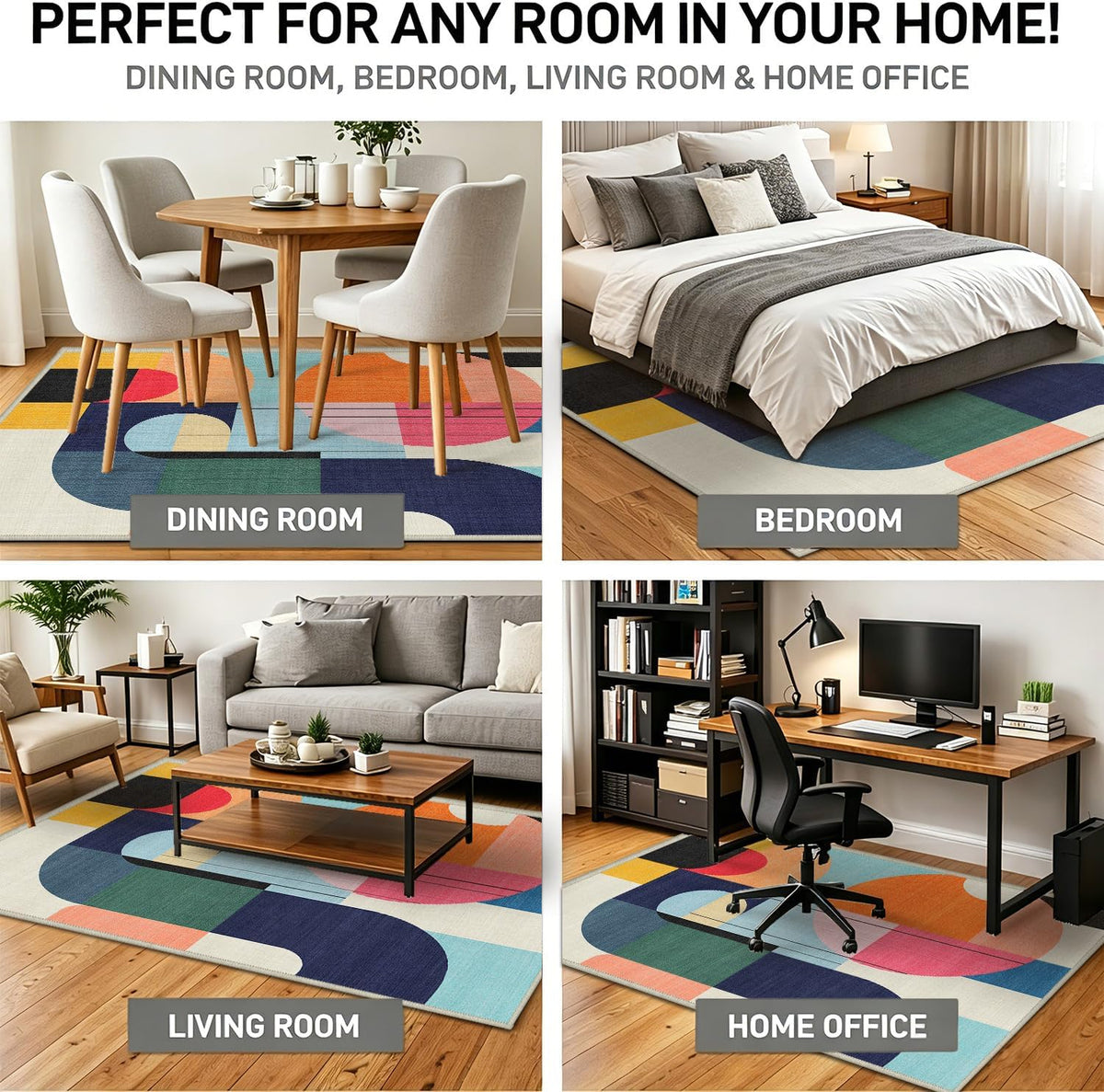 5x7 Area Rug Colorful Boho Geometric Carpet Modern Abstract Large Rug for Living Room Bedroom Machine Washable Non-Slip Rug for Dining Room Kids Playroom Office