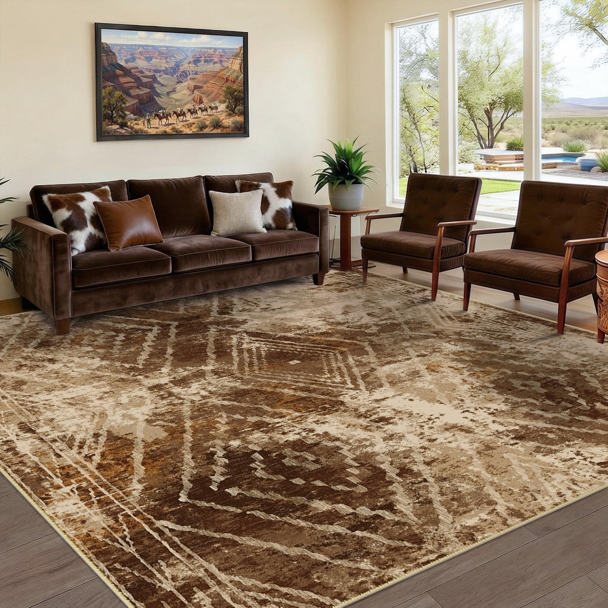 BESTSWEETIE 5'x7' Washable Area Rug for Living Room Bedroom Yellowbrown