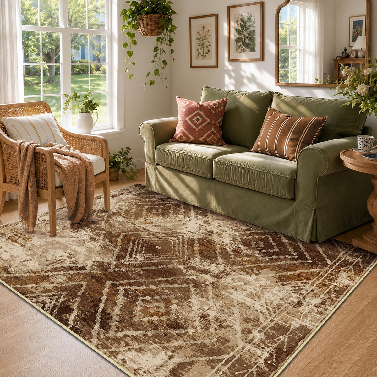 BESTSWEETIE 5'x7' Washable Area Rug for Living Room Bedroom Yellowbrown