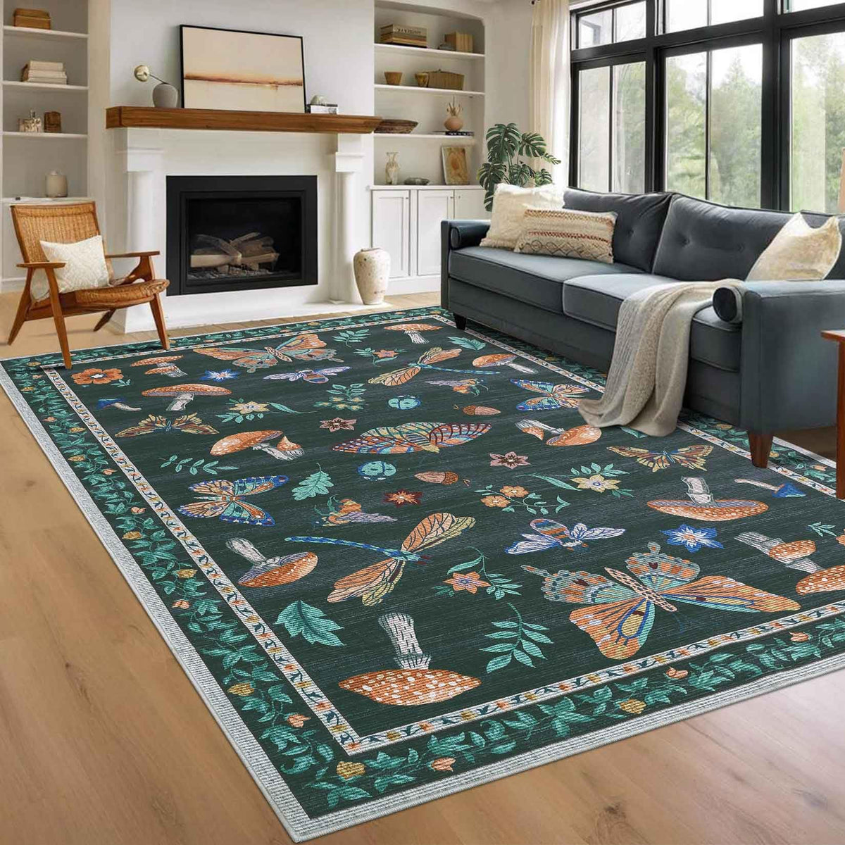 ROYHOME Mushroom Insect Washable Rug 5x7 for Bedroom Living Room Brown