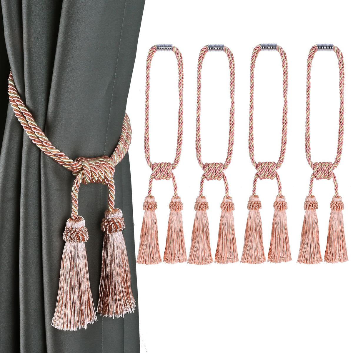 Magnetic Curtain Tiebacks Handmade Tassel Drapery Holdback,2P