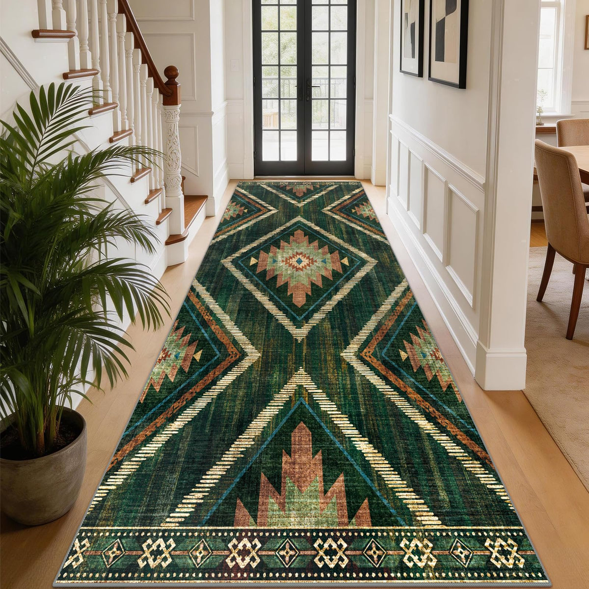 Boho Washable Rugs 5x7ft Non Slip, Low Pile Area Rug for Living Room, Brown Moroccan Bedroom Carpets, Non Shedding Soft Floor Carpet for Dining Room Bathroom Nursery Kitchen Office