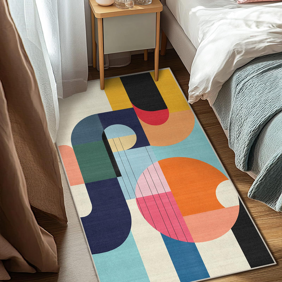 5x7 Area Rug Colorful Boho Geometric Carpet Modern Abstract Large Rug for Living Room Bedroom Machine Washable Non-Slip Rug for Dining Room Kids Playroom Office