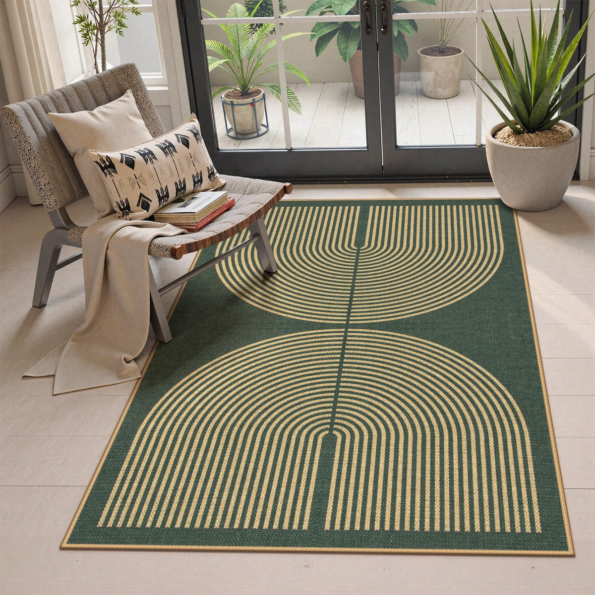 Lahome Modern Rainbow Easy Jute Carpet, Washable 5x7 Area Rugs for Living Room Patio Black Farmhouse Indoor Outdoor Rugs, Contemporary Natural Non Slip Floor Carpet for Office RV Backyard
