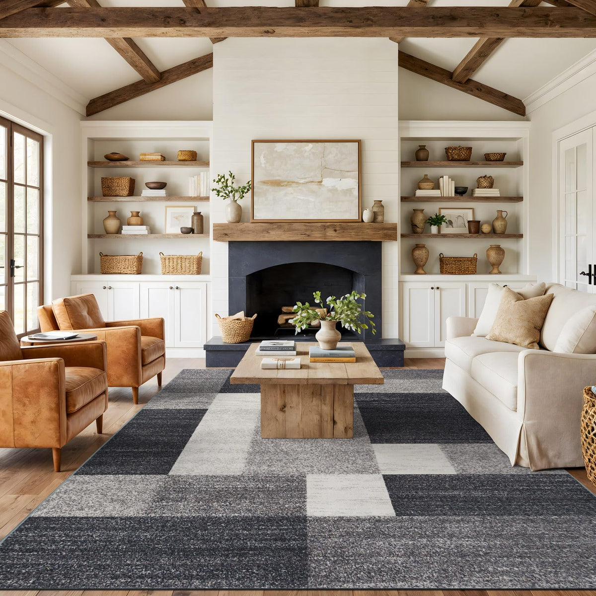 Rugshop Geometric Boxes Non-Slip Contemporary Area Rug Blue 5'3" x 7'3"