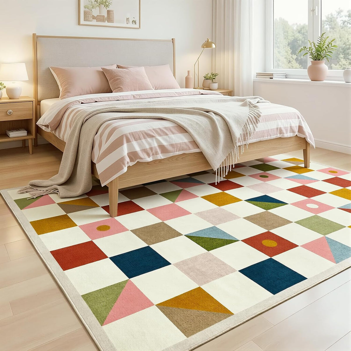 Terrug Multicolored Geometric Checkered Rug for Living Room, 5x7 Area Rugs