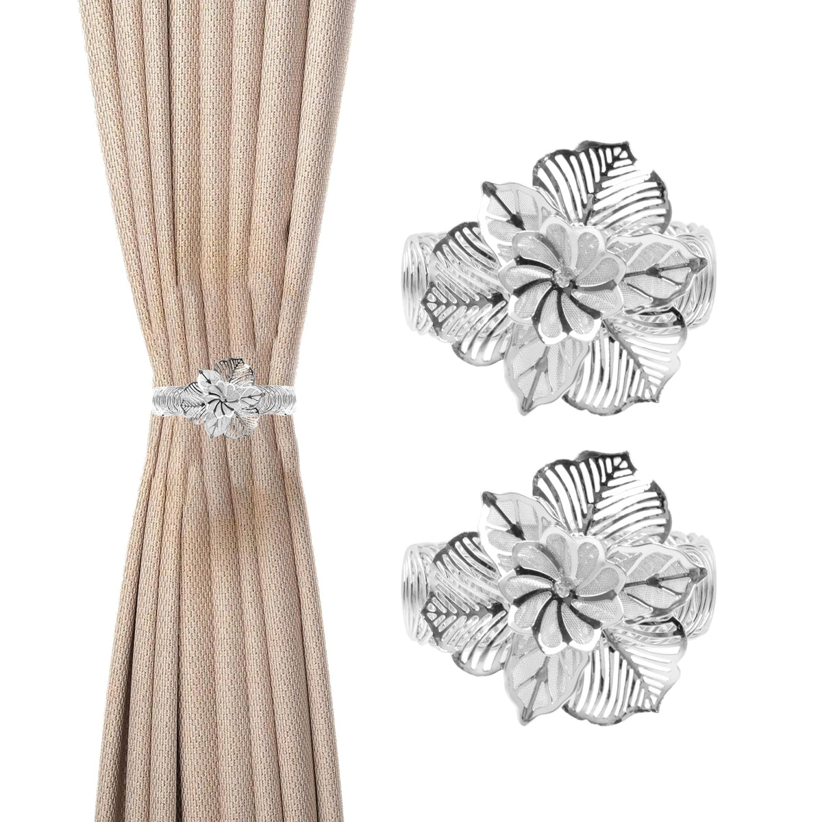 Silver Butterfly Curtain Tiebacks No-Drill, 2 Packs