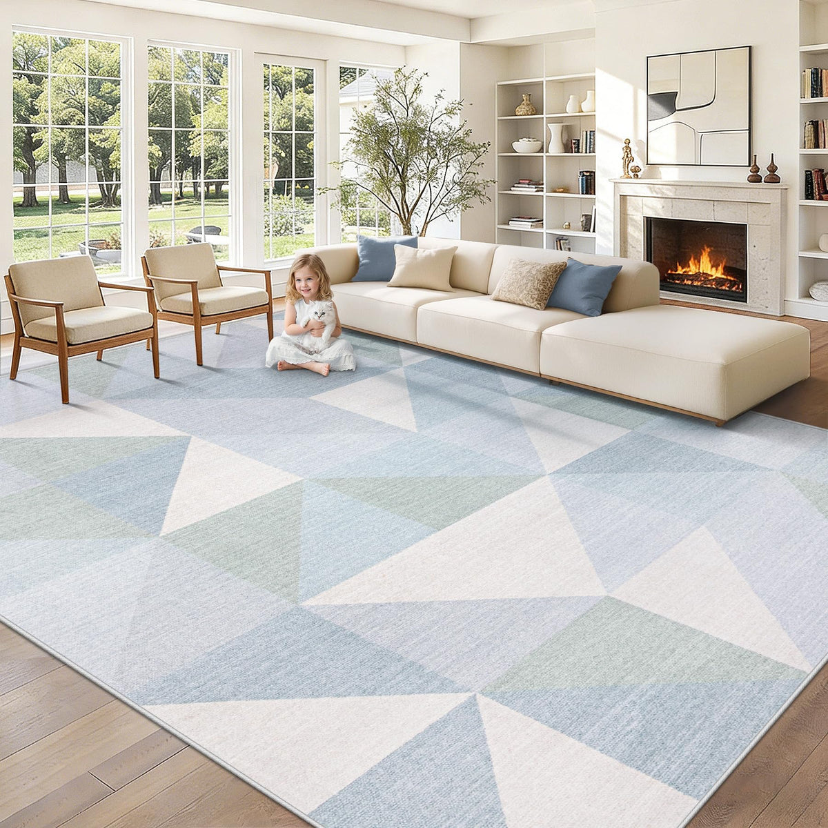 Washable Rug 8x10 Area Rugs: Modern Geometric Area Rug for Living Room Non-Slip Neutral Soft Carpet Low Pile Stain Resistant Indoor Rugs for Bedroom Nursery Dining Room Office (Beige Brown, 8'X10')