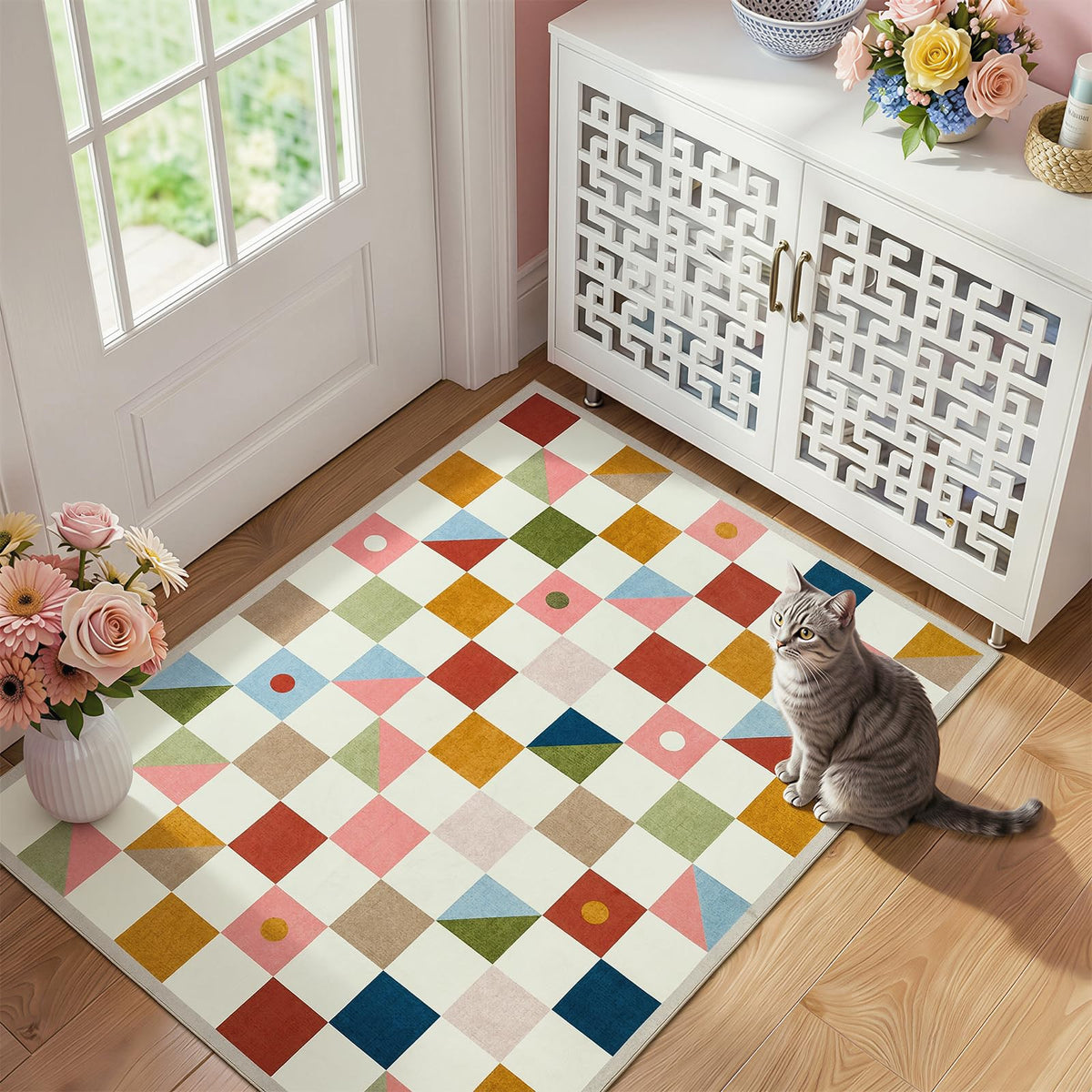 Terrug Multicolored Geometric Checkered Rug for Living Room, 5x7 Area Rugs