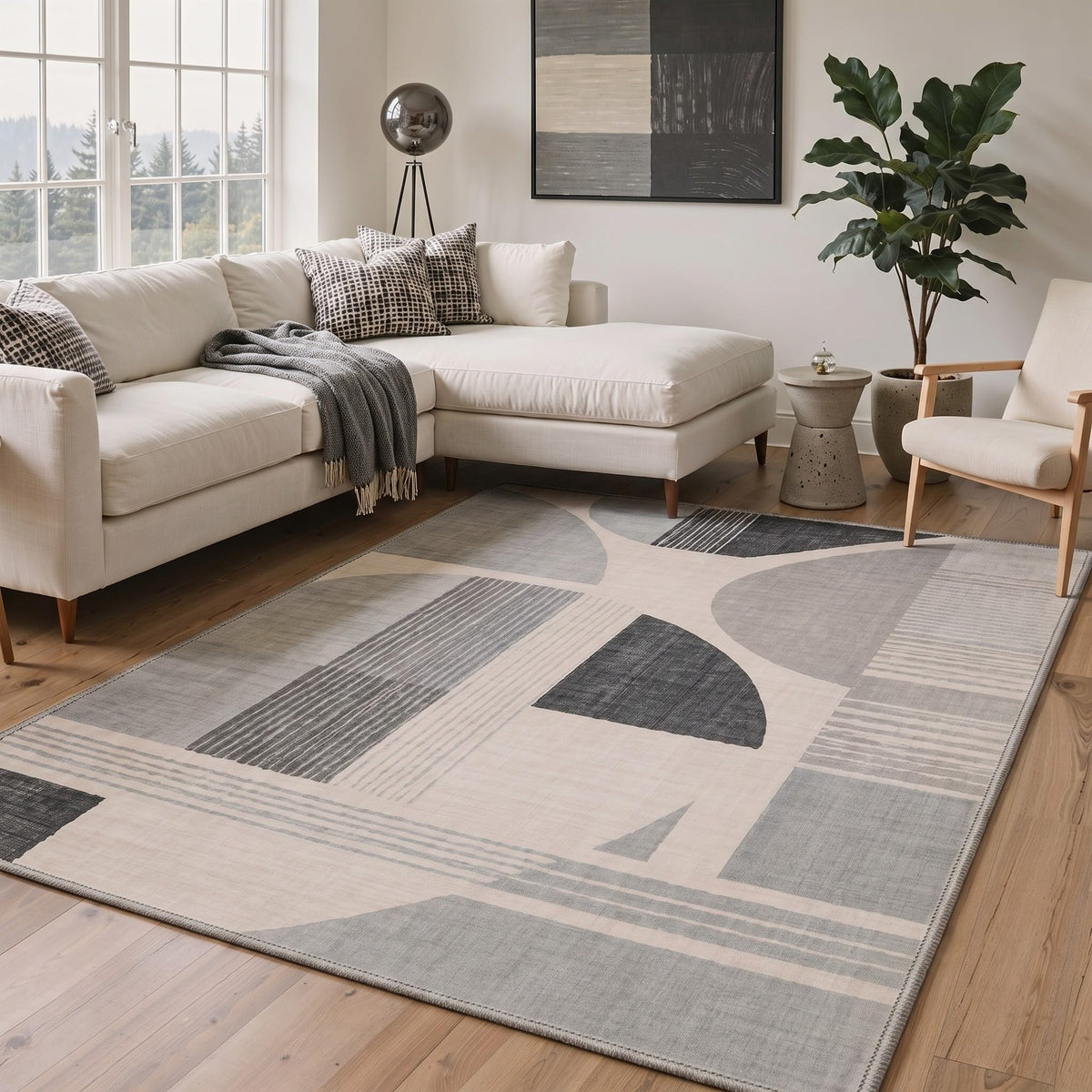 BEIMO 5x7 Washable Area Rugs, Green Mid Century Modern Rug for Bedroom