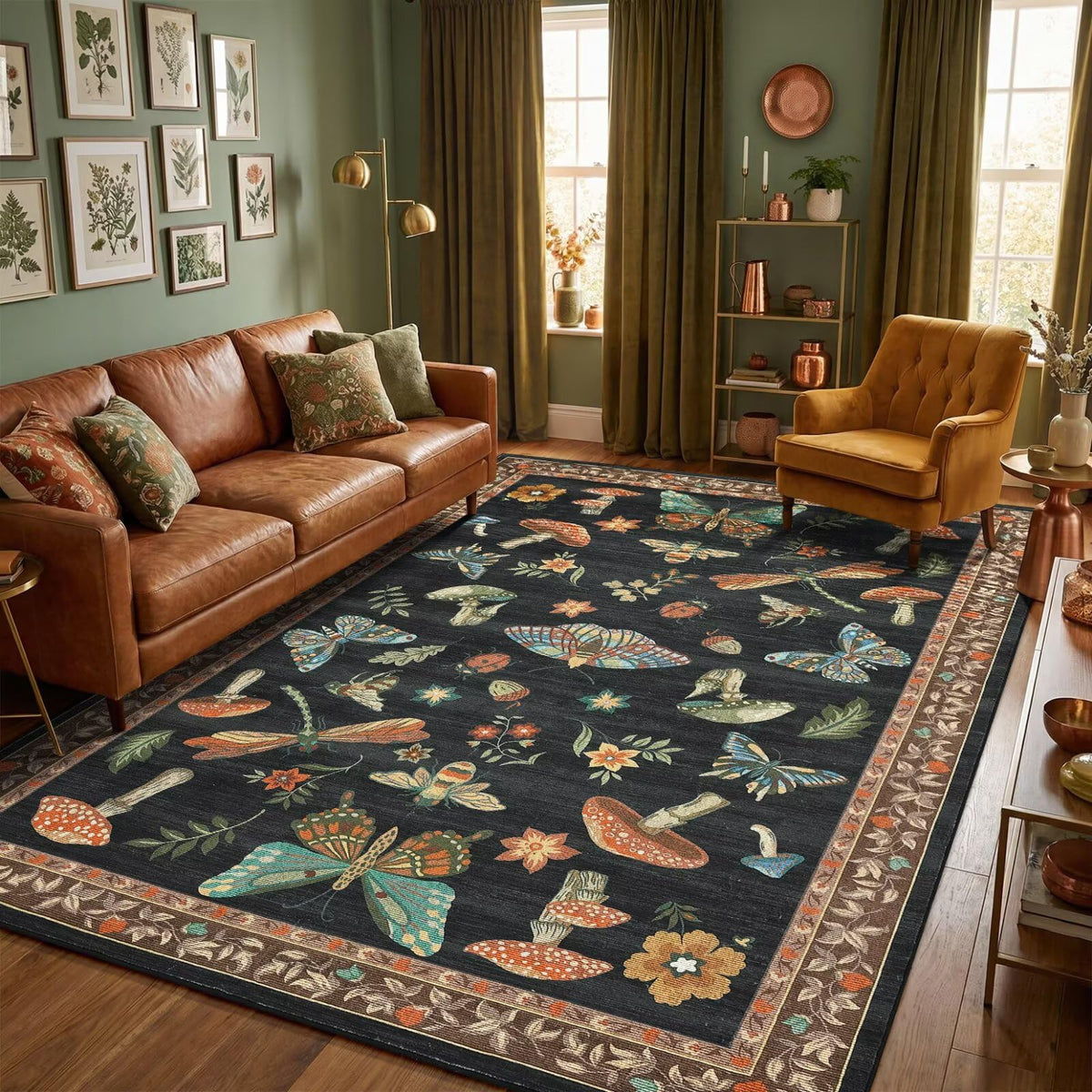 ROYHOME Mushroom Insect Washable Rug 5x7 for Bedroom Living Room Brown