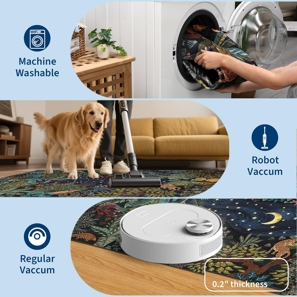 GarveeHome 5x7 Jungle Area Rug Washable Rugs for Living Room Bedroom, Soft Low Pile Non Slip Accent Floor Mat Animal Print Throw Rug Indoor Carpet Dining Room Playroom
