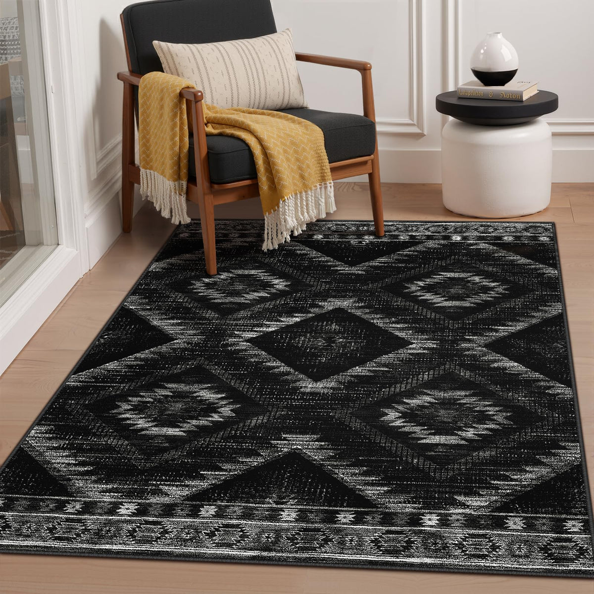 BESTSWEETIE 5'x7' Washable Area Rug for Living Room Bedroom Yellowbrown