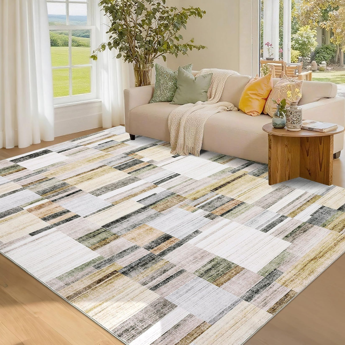 GarveeHome Large Living Room Rugs 8x10 Area Rugs Machine Washable Modern Geometric Neutral Rug Non Slip Low Pile Farmhouse Stain Resistant Carpet for Bedroom Nursery Classroom Dorm 8 ft x10 ft Multi
