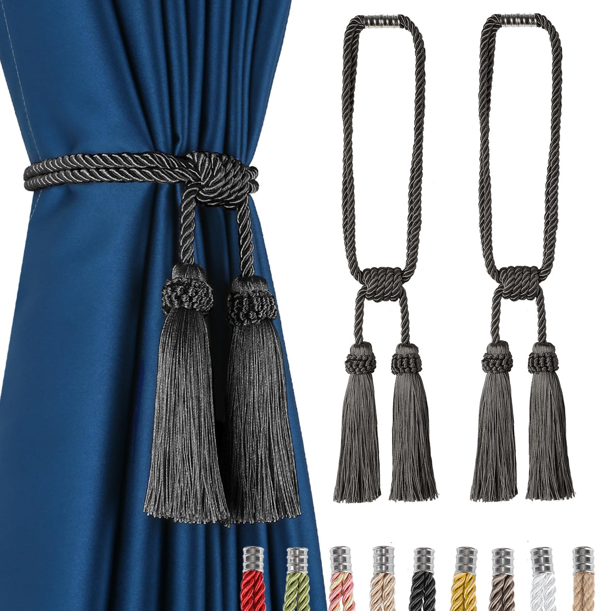 Magnetic Curtain Tiebacks Handmade Tassel Drapery Holdback,2P