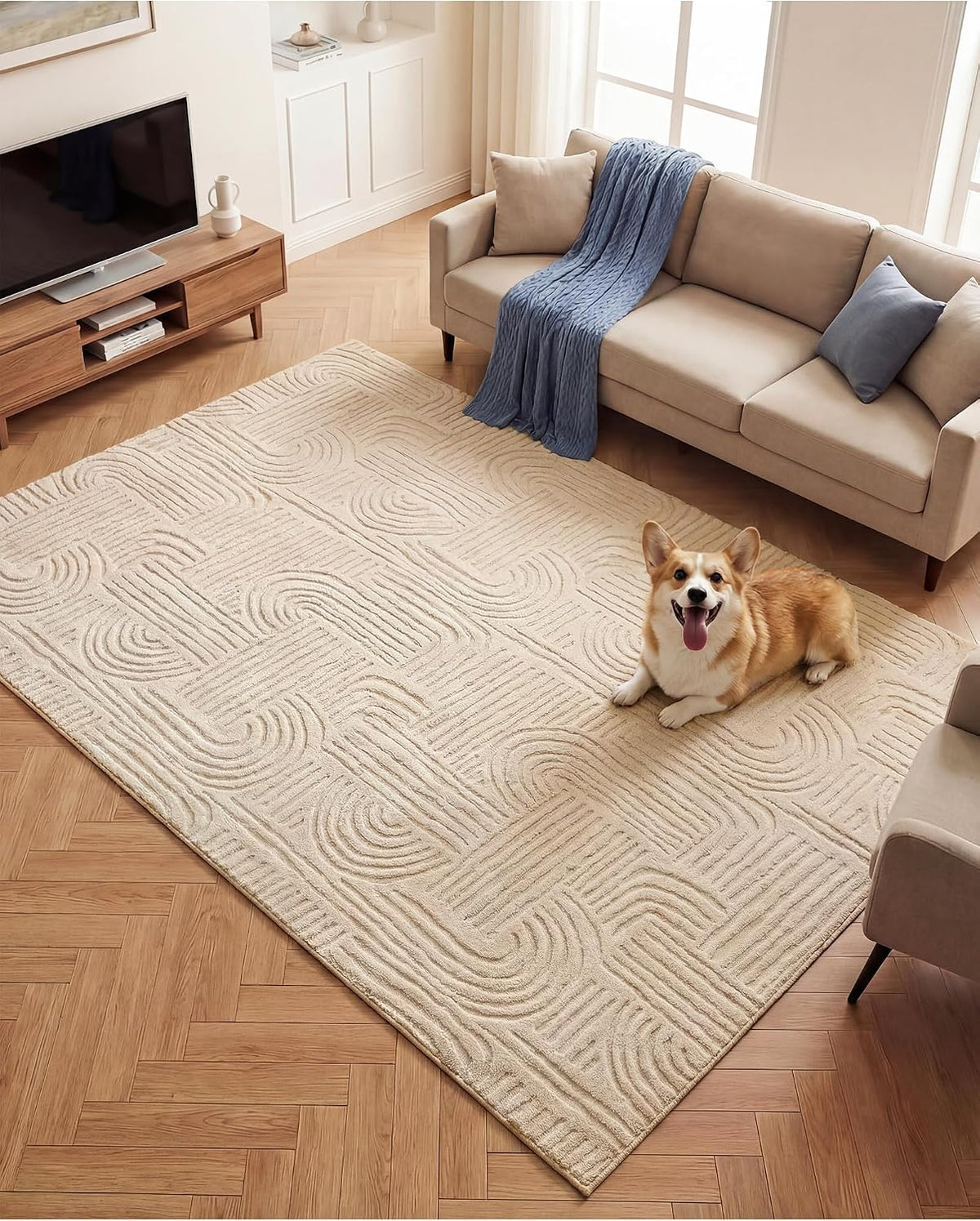 Carvapet 5x7 Area Rug Beige Modern Geometric Maze Washable Carpet