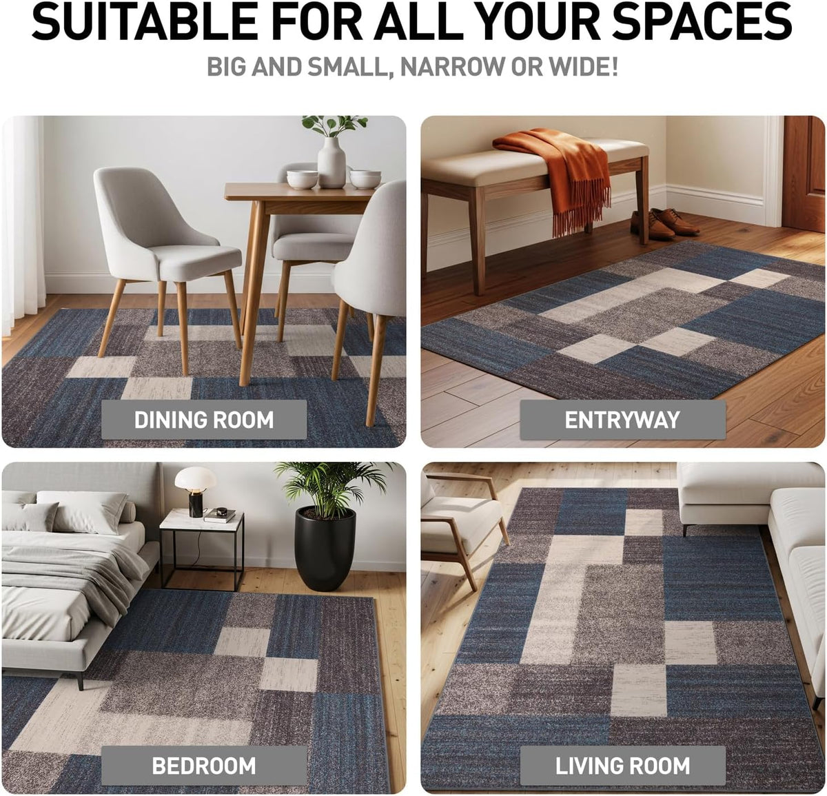 Rugshop Geometric Boxes Non-Slip Contemporary Area Rug Blue 5'3" x 7'3"