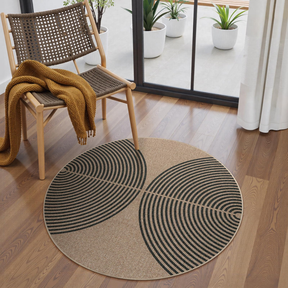 Lahome Modern Rainbow Easy Jute Carpet, Washable 5x7 Area Rugs for Living Room Patio Black Farmhouse Indoor Outdoor Rugs, Contemporary Natural Non Slip Floor Carpet for Office RV Backyard