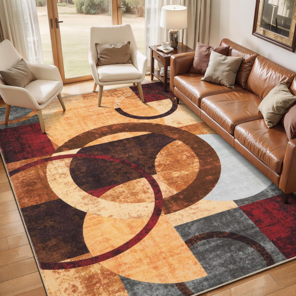 Ciicool 6x9 Area Rug Living Room Rug, Soft Geometric Washable Carpet Brown