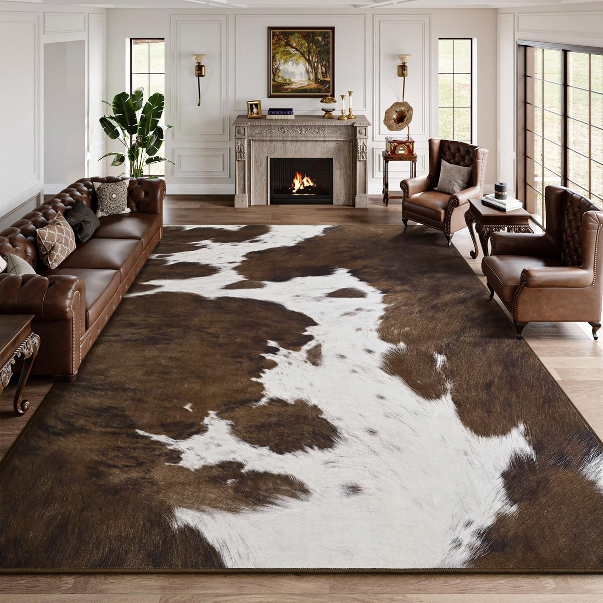 DweIke Leopard Rugs for Living Room, 6x9 Cheetah Print Rug for Bedroom Decor, Washable Non-Slip Stain Resistant Faux Animal Throw Carpet for Dining Room Office Western Home, Dark Brown