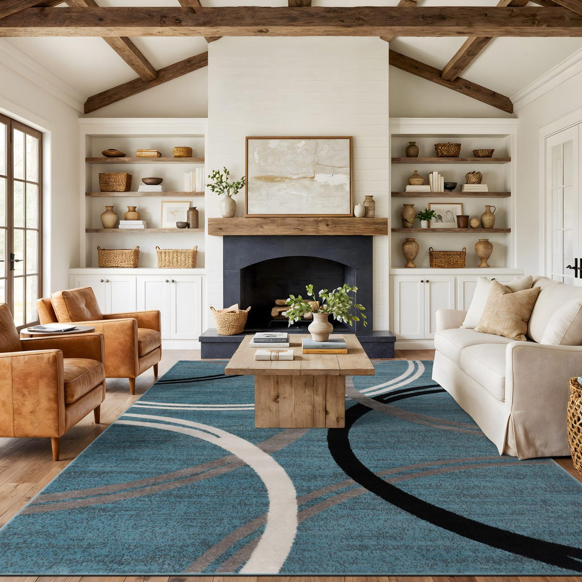 Rugshop Wavy Circles Fade-Resistant Living Room Area Rug Gray 5'3" x 7'3"