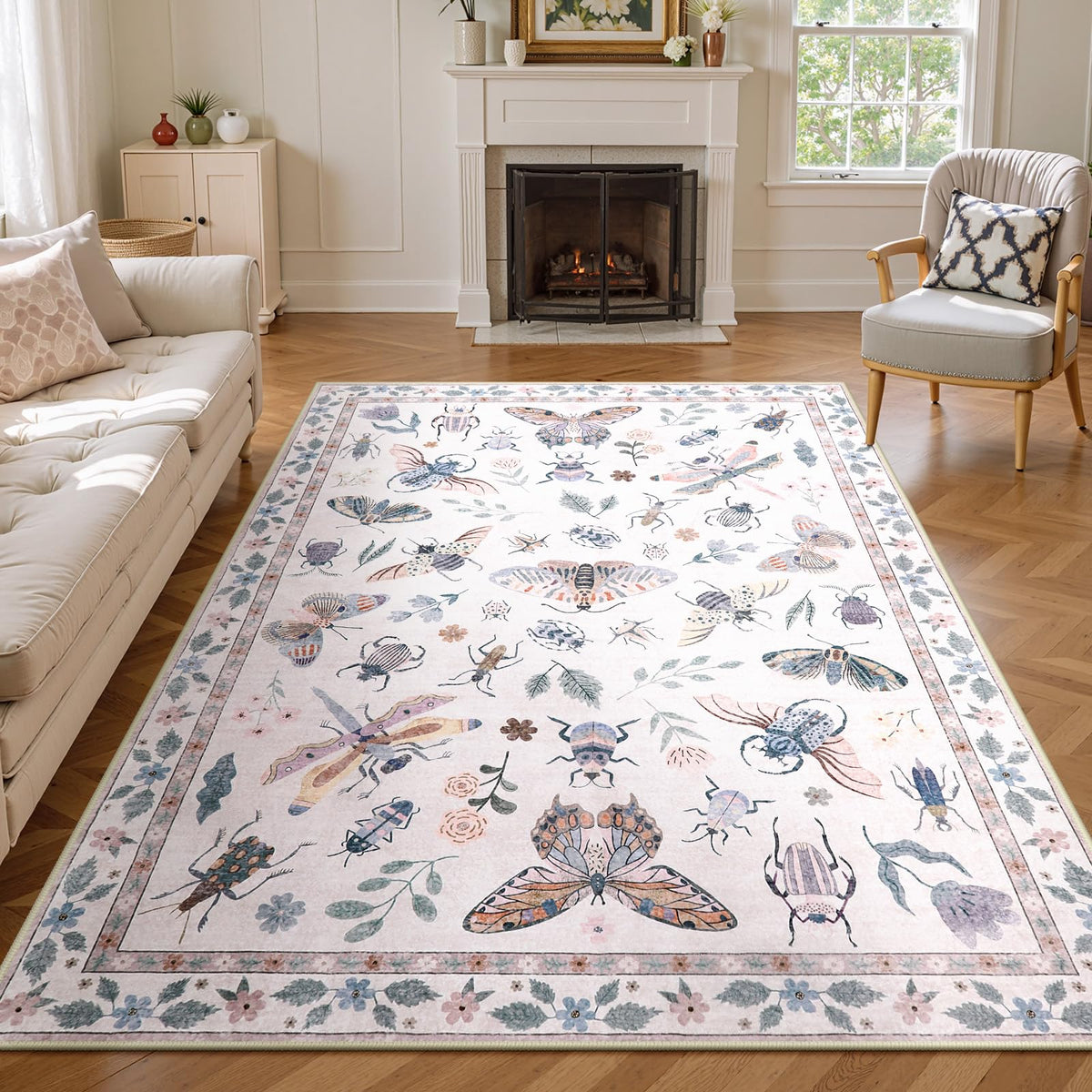 Lahome Insect 5x7 Area Rugs, Soft Bug Washable Rugs for Bedroom Living Room
