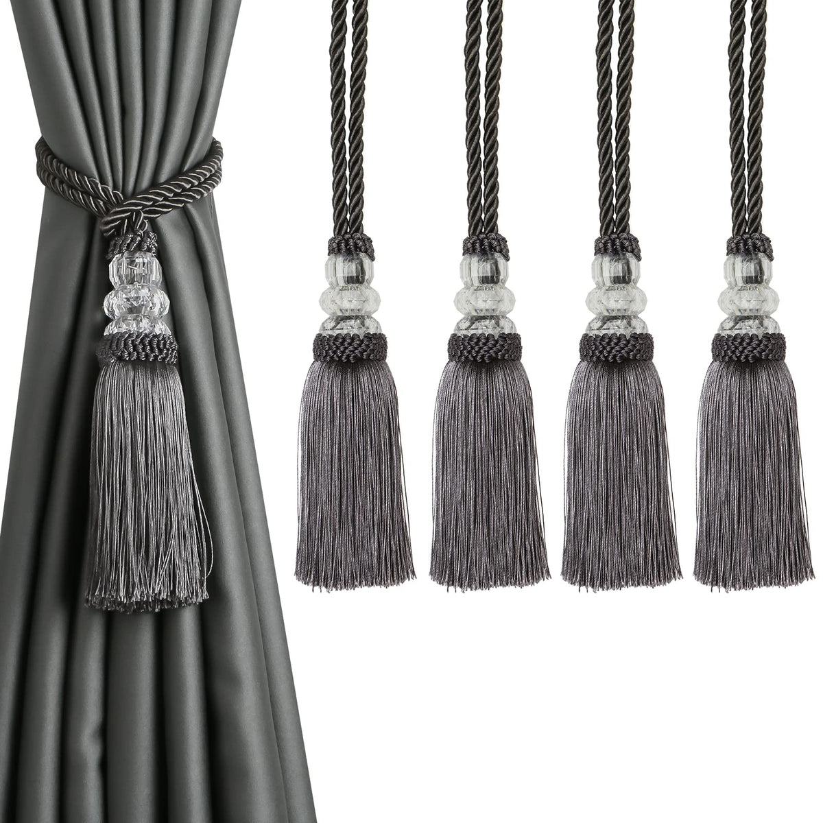 2 Pack Curtain Tiebacks with Tassel, White