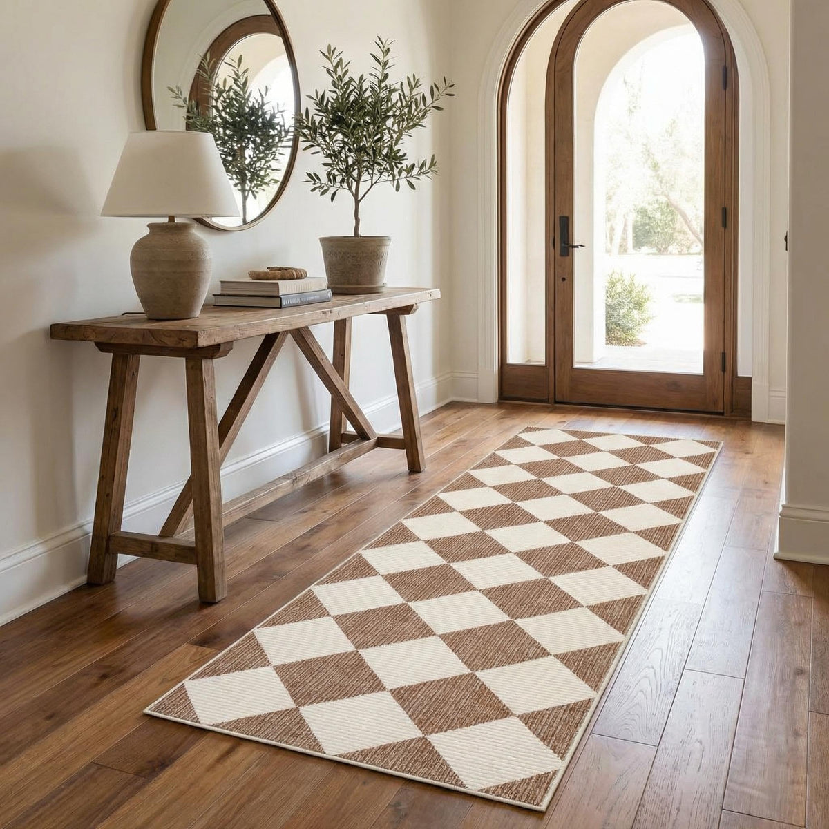 GarveeHome 5x7 Checkered Area Rug Black and Brown Washable Living Room Rug