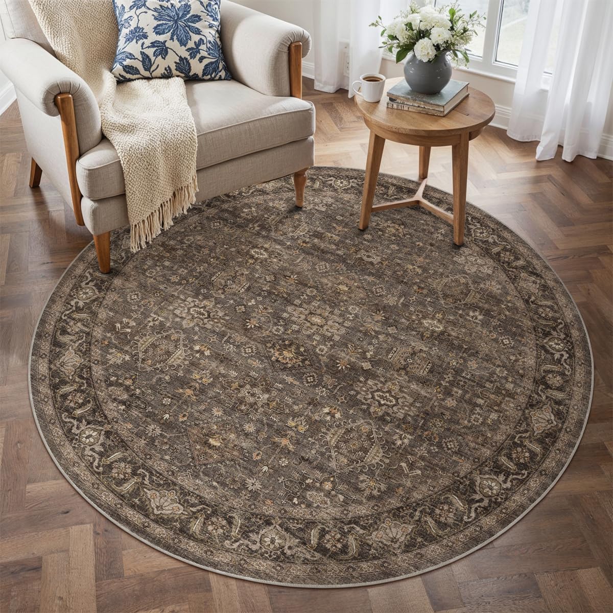8x10 Dark Brown Vintage Area Rug