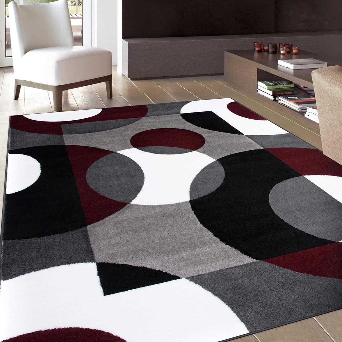 Rugshop Circle Design Contemporary Geometric Area Rug Burgundy 5'3" x 7'3"