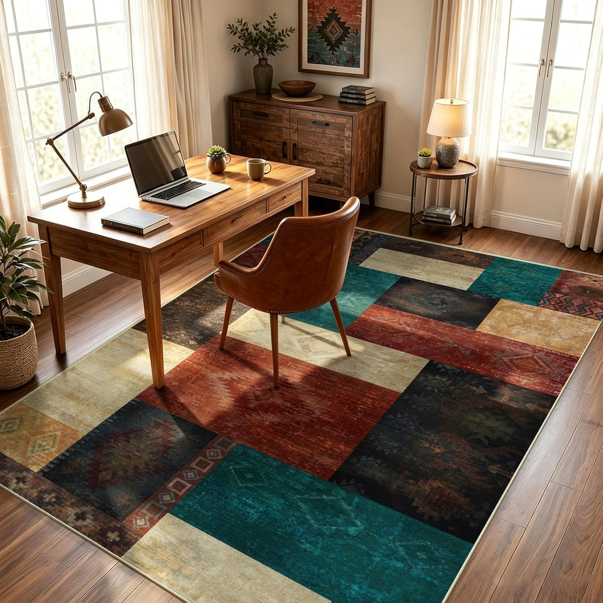 Yinhua Living Room Rug 5x7 Geometric Area Rugs Washable Non Slip, Colofrul