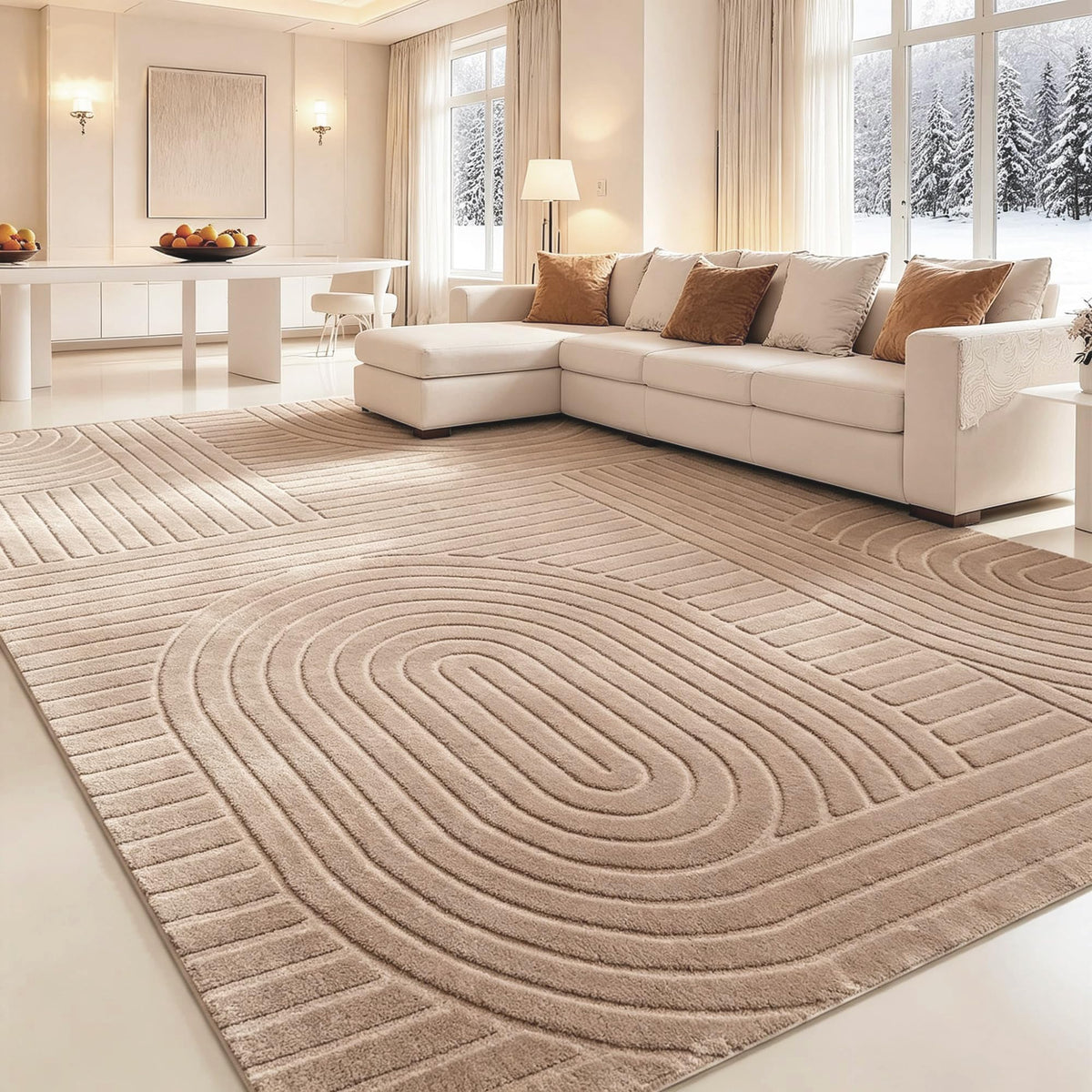5x7 Solid Beige Area Rugs for Living Room, Geometric Washable Rug