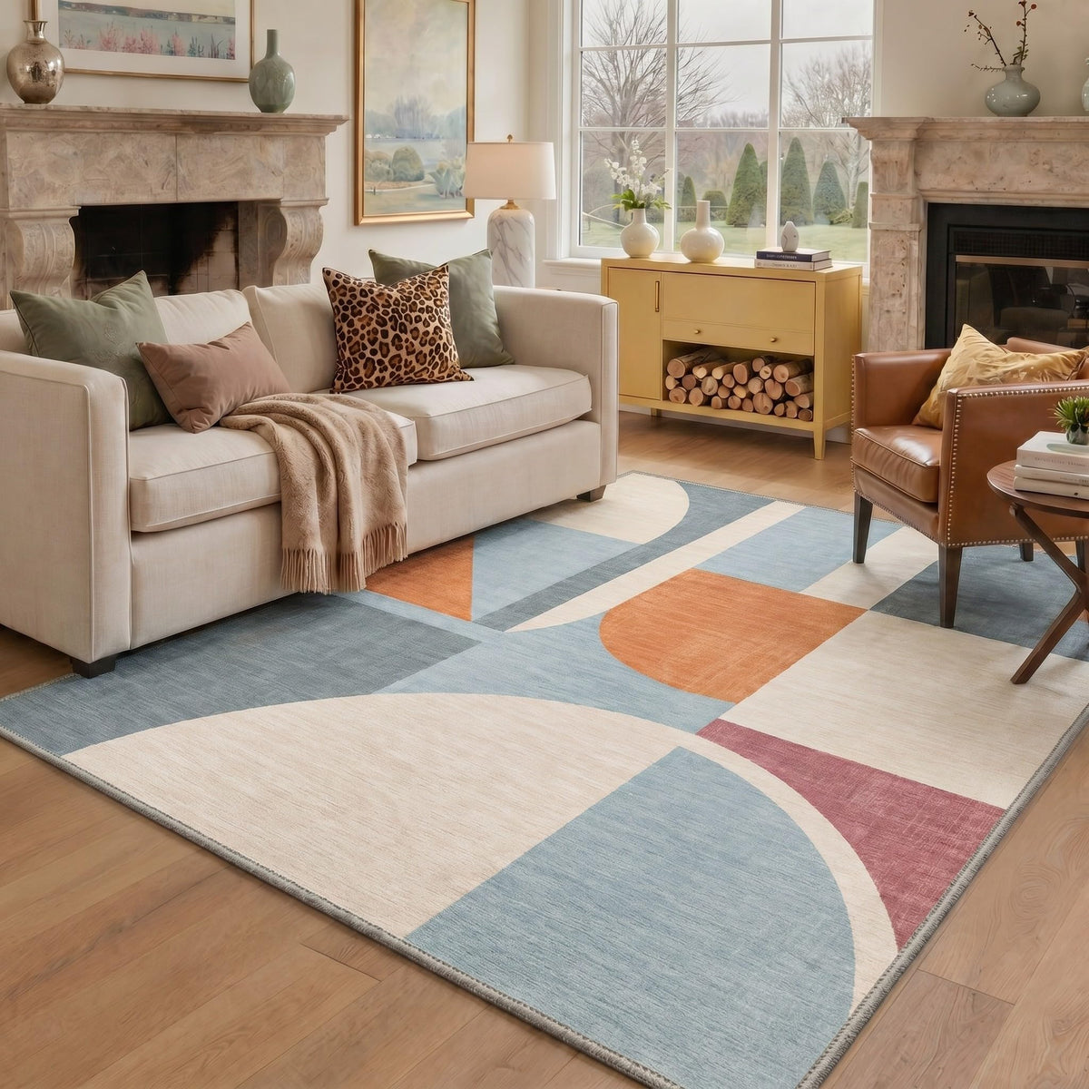 BEIMO 5x7 Washable Area Rugs, Green Mid Century Modern Rug for Bedroom