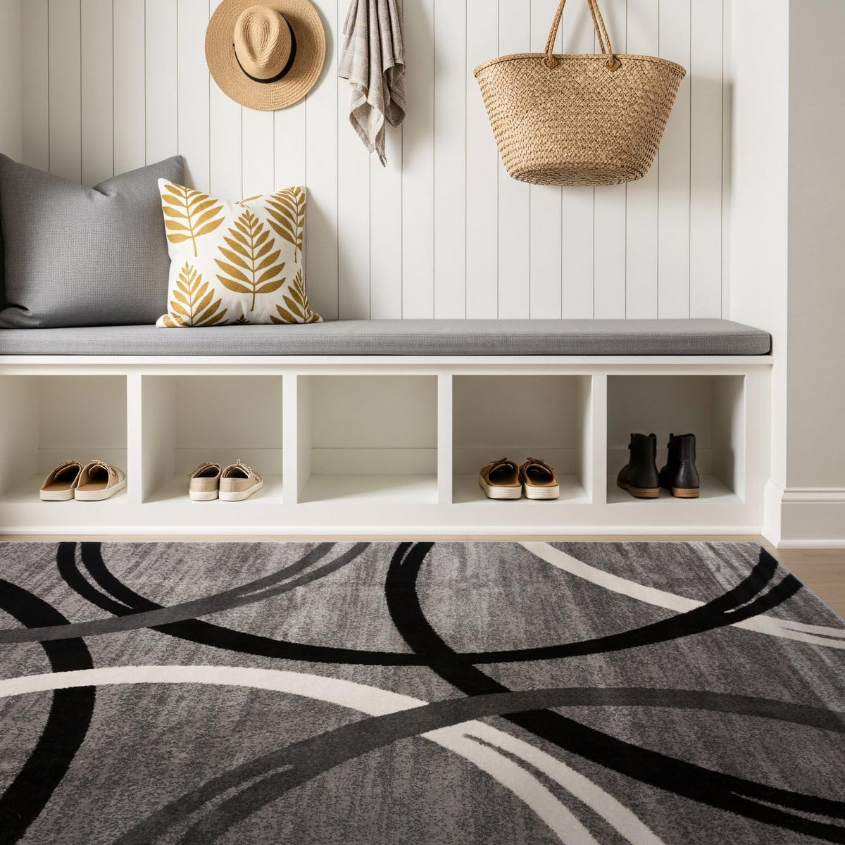 Rugshop Wavy Circles Fade-Resistant Living Room Area Rug Gray 5'3" x 7'3"