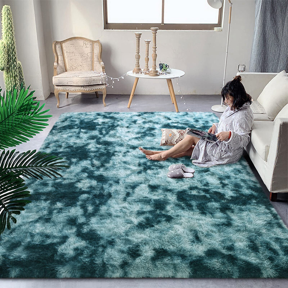 DweIke Fluffy Black White Rugs for Bedroom Living Room, 4x6 Feet Soft Plush Shaggy Cow Hide Print Girls Boys Kids Rug, Non-Slip and Machine Washable Carpet for Dorm Nursery Classroom Decor