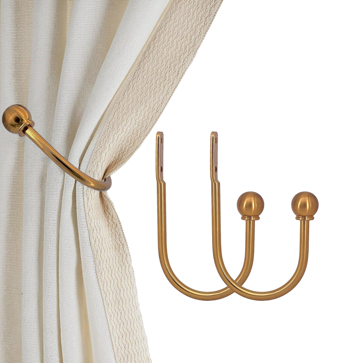 ARNORX Curtain Holdbacks, Hooks, 2 PCS，Solid Steel Hooks, Decorative French Ball End, Curtain Drapery Holdbacks, Wall Mounted, Curtain Tiebacks, Antique Bronze