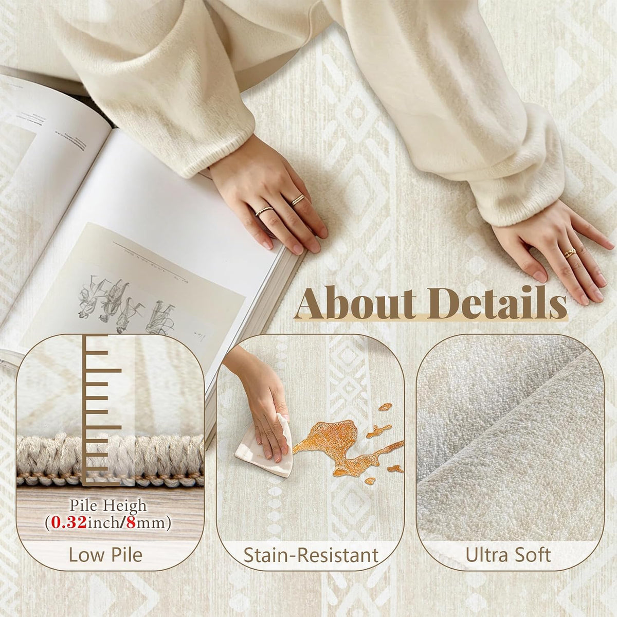 Zomfy Washable Rug 8x10 Area Rugs for Living Room(Beige, 8'x10')